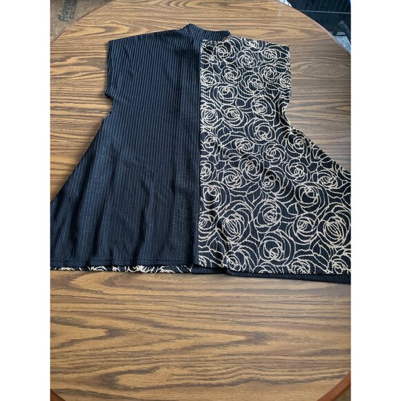 Damee Inc. black tan short cap sleeved button front top size Medium - Picture 2 of 7